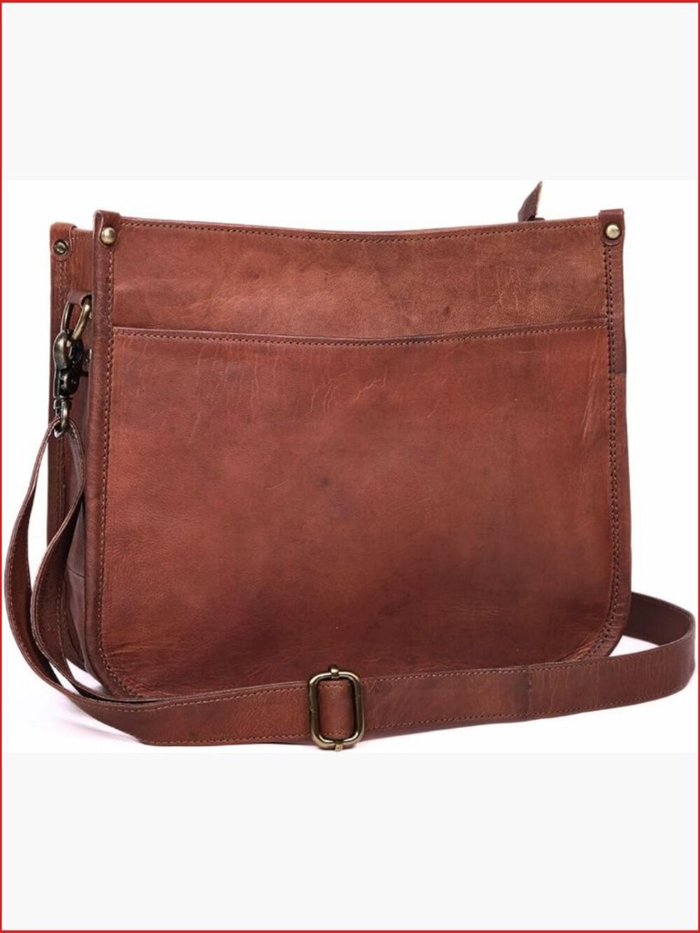 Genuine Leather Crossbody Bag - Medium Satchel with Zipper Pocket - Boho Hobo